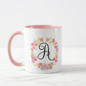 Cute roze monogram (A) Bloem met Mok (Links)