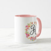 Cute roze monogram (A) Bloem met Mok (Voorkant rechts)