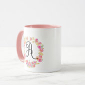 Cute roze monogram (A) Bloem met Mok (Voorkant links)