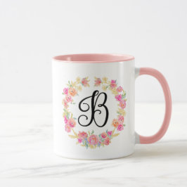 Cute roze monogram (B) Bloem met Mok