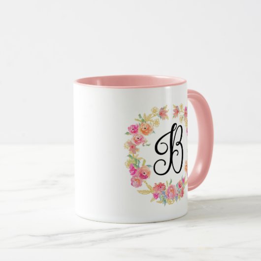 Cute roze monogram (B) Bloem met Mok (Voorkant rechts)