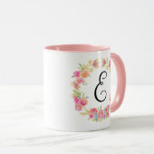 Cute roze monogram (E) Bloem met Mok (Voorkant rechts)