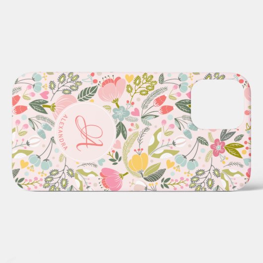 Cute roze monogram, gepersonaliseerde girale naam Case-Mate iPhone case (Achterkant (horizontaal))