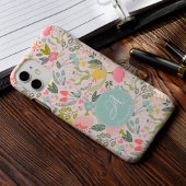 Cute roze monogram, gepersonaliseerde girale naam Case-Mate iPhone case