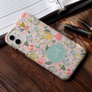 Cute roze monogram, gepersonaliseerde girale naam Case-Mate iPhone case