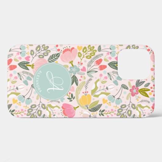 Cute roze monogram, gepersonaliseerde girale naam Case-Mate iPhone case (Achterkant (horizontaal))