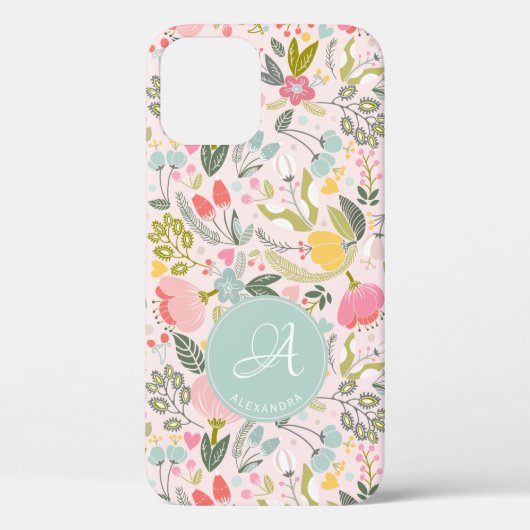 Cute roze monogram, gepersonaliseerde girale naam Case-Mate iPhone case (Achterkant)