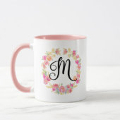 Cute roze monogram (M) Bloem WreatMok Mok (Links)