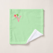 Cute roze monogram met bloem op kalkgroen bad handdoek (Wasdoekje)