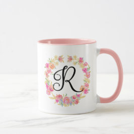 Cute roze monogram (R) Bloem met Mok