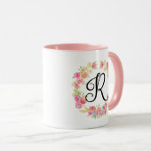 Cute roze monogram (R) Bloem met Mok (Voorkant rechts)