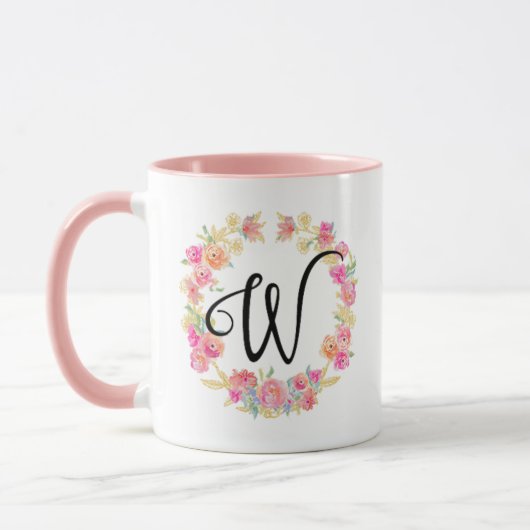 Cute roze monogram (W) Bloem WreatMok Mok (Links)