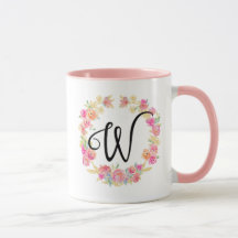 Cute roze monogram (W) Bloem WreatMok