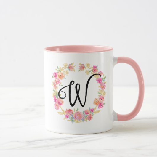 Cute roze monogram (W) Bloem WreatMok Mok (Rechts)