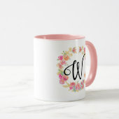 Cute roze monogram (W) Bloem WreatMok Mok (Voorkant rechts)