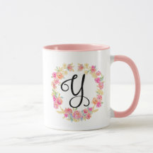 Cute roze monogram (Y) Bloem Warm Mok