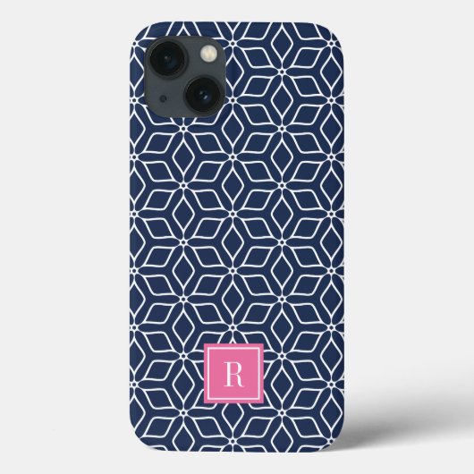 Cute roze & Navy Geometric Pattern Monogram Case-Mate iPhone Case (Achterkant)