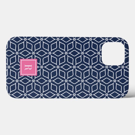 Cute roze & Navy Geometric Pattern Monogram Case-Mate iPhone Case (Achterkant (horizontaal))