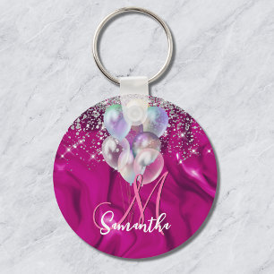 Cute roze nepsil glitter ballon monogram sleutelhanger