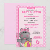 Cute Roze Nijlpaard Baby Shower Uitnodiging (Voorkant / Achterkant)