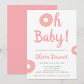 Cute roze oh baby donut script baby shower kaart (Voorkant / Achterkant)