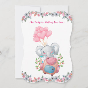Cute Roze Olifant Baby Shower Uitnodiging
