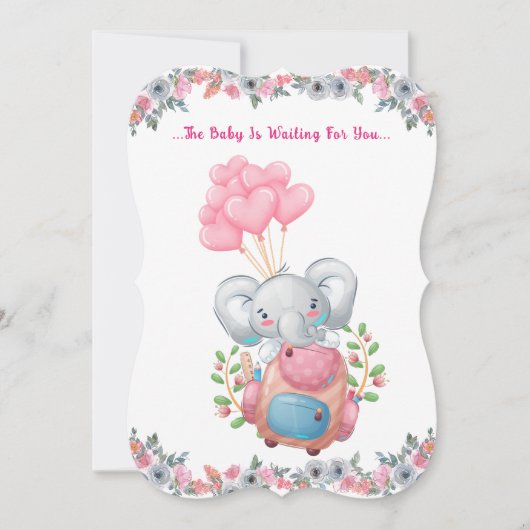 Cute Roze Olifant Baby Shower Uitnodiging (Voorkant)