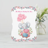 Cute Roze Olifant Baby Shower Uitnodiging (Staand voorkant)