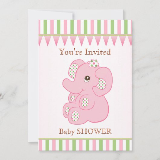 Cute roze olifant girl Baby shower Uitnodiging (Voorkant)