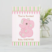 Cute roze olifant girl Baby shower Uitnodiging (Staand voorkant)