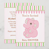 Cute roze olifant girl Baby shower Uitnodiging (Voorkant / Achterkant)