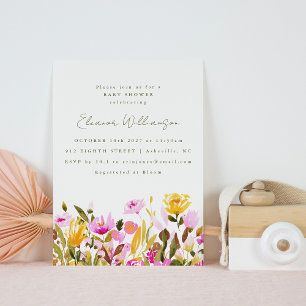 Cute Roze Olijf Waterverf Bloemige Baby Shower Kaart