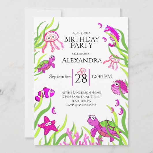 Cute roze onder de Zee Girl Birthdays party (Voorkant)