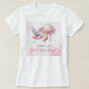 Cute Roze Ooievaar Baby Shower Mama te Worden T-Sh T-shirt