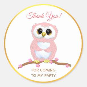 Cute roze owl bedankt ronde sticker