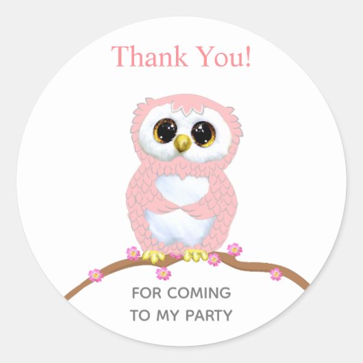 Cute roze owl bedankt ronde sticker (Voorkant)