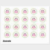 Cute roze owl cartoon in groene grens ronde sticker (Vel)