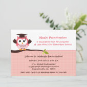Cute roze owl elementaire meisjesafstudeerpartij kaart (Staand voorkant)