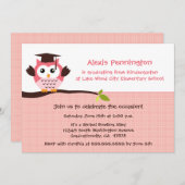 Cute roze owl elementaire meisjesafstudeerpartij kaart (Voorkant / Achterkant)