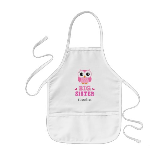 Cute roze owl, grote zus gepersonaliseerde naam kinder schort (Voorkant)