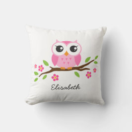Cute roze owl op gepersonaliseerde naam van de blo kussen