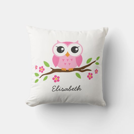 Cute roze owl op gepersonaliseerde naam van de blo kussen (Voorkant)