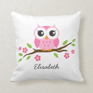 Cute roze owl op gepersonaliseerde naam van de blo kussen