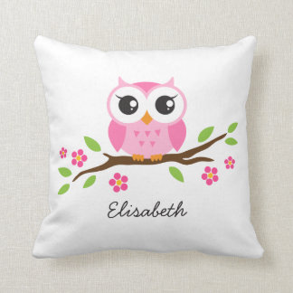 Cute roze owl op gepersonaliseerde naam van de blo kussen