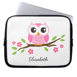 Cute roze owl op gepersonaliseerde naam van de blo laptop sleeve