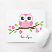 Cute roze owl op gepersonaliseerde naam van de blo muismat (Met muis)