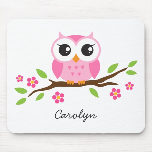 Cute roze owl op gepersonaliseerde naam van de blo muismat (Voorkant)