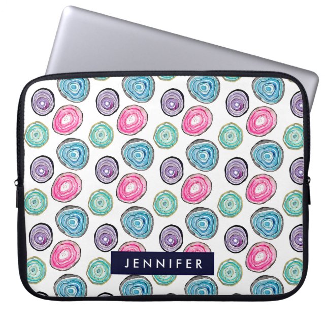 Cute roze paars blauw geode patroon gepersonalisee laptop sleeve (Voorkant)