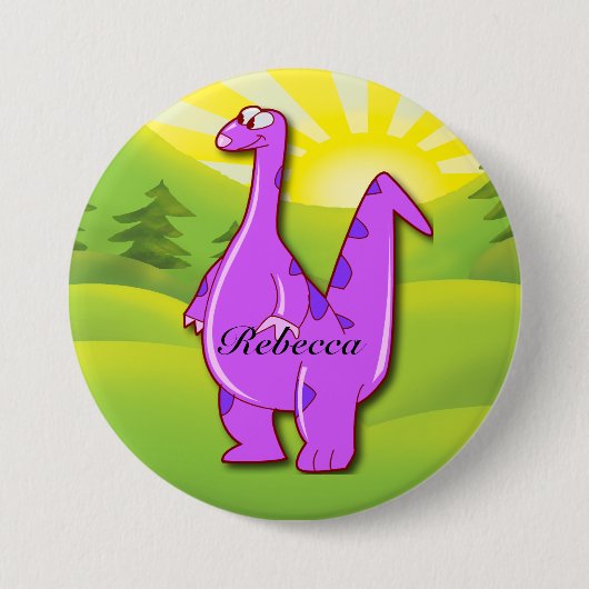 Cute roze paars Personalized Dinosaur Ronde Button 7,6 Cm (Voorkant)