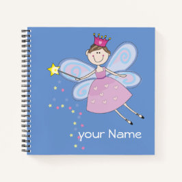 Cute roze paarse blauwe fee cartoon gepersonalisee notitieboek